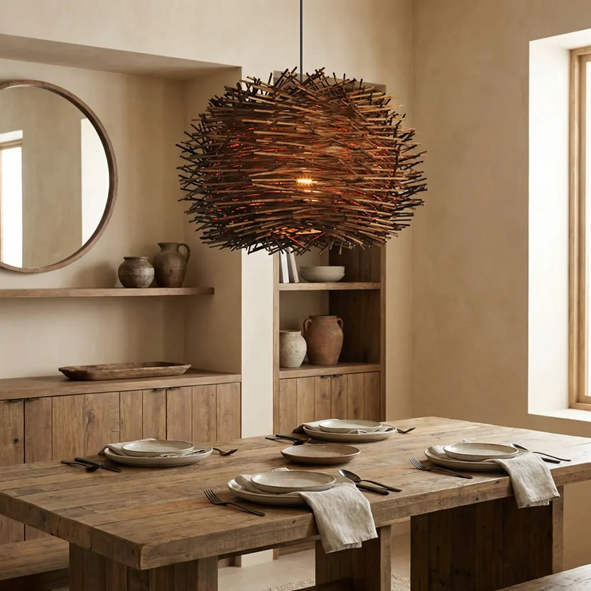 Rattan Bird's Nest Pendant Light Hand-Woven Twig Chandelier for Nature-Inspired Living