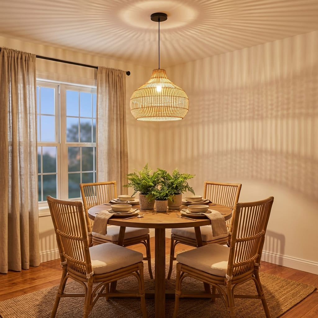 Modern Wicker Pendant Light  Woven Boho Earthy Hanging Ceiling Fixture