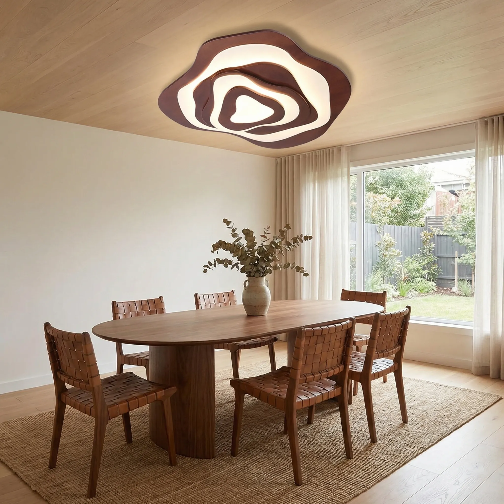 Modern Cloud Shape Ceiling Lamp | Mid-Century Modern Walnut Finish Flush Mount
