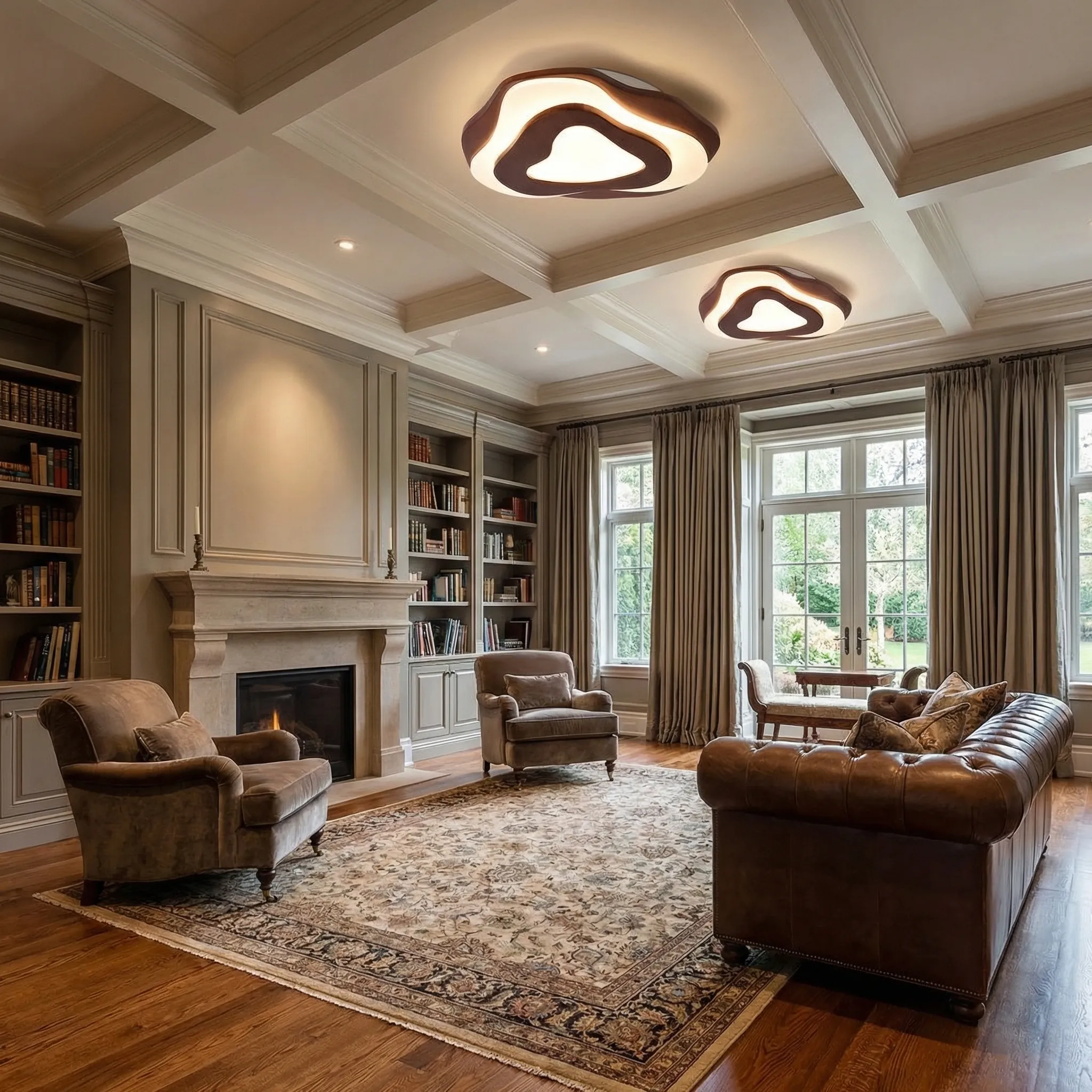 Modern Cloud Shape Ceiling Lamp | Mid-Century Modern Walnut Finish Flush Mount