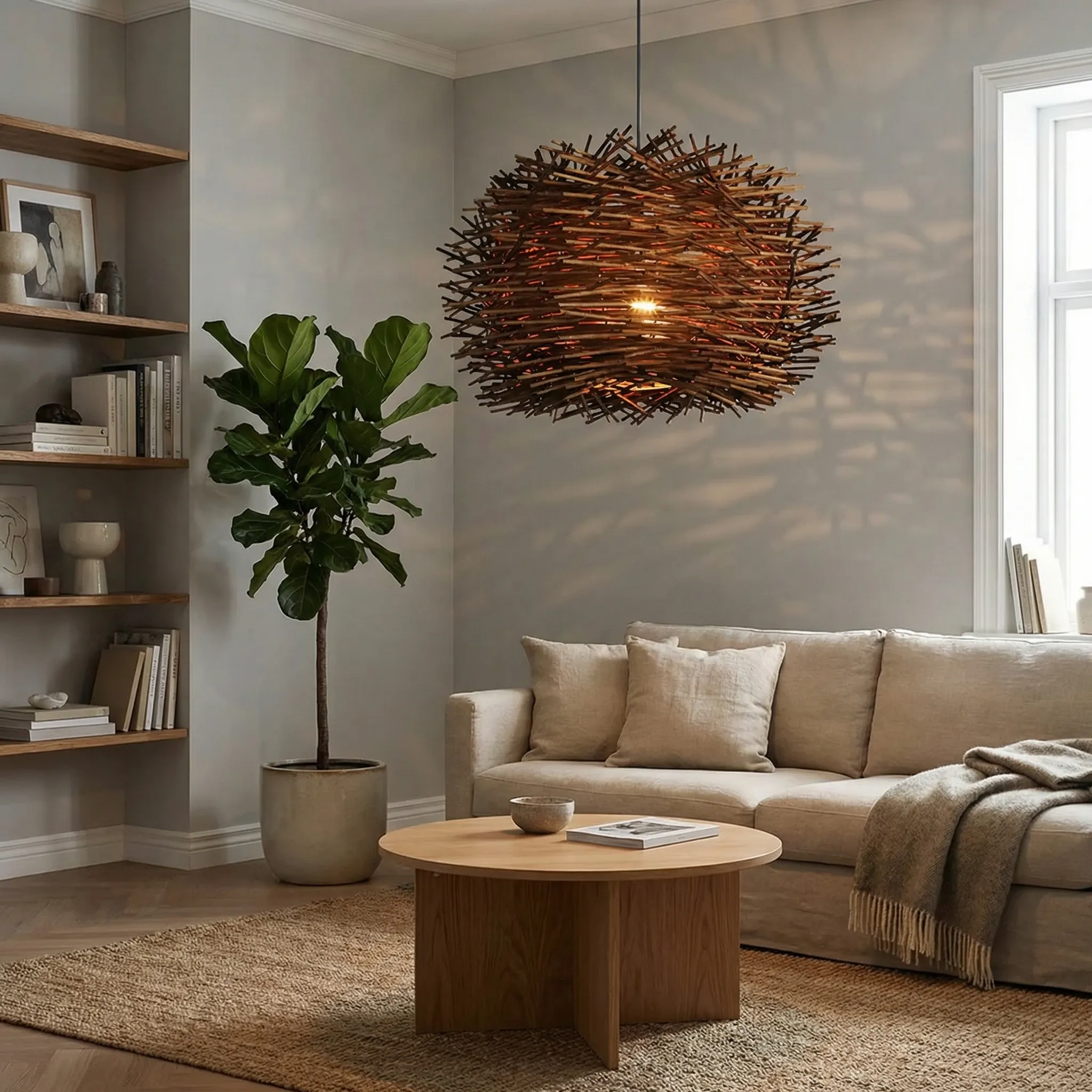 Rattan Bird's Nest Pendant Light Hand-Woven Twig Chandelier for Nature-Inspired Living
