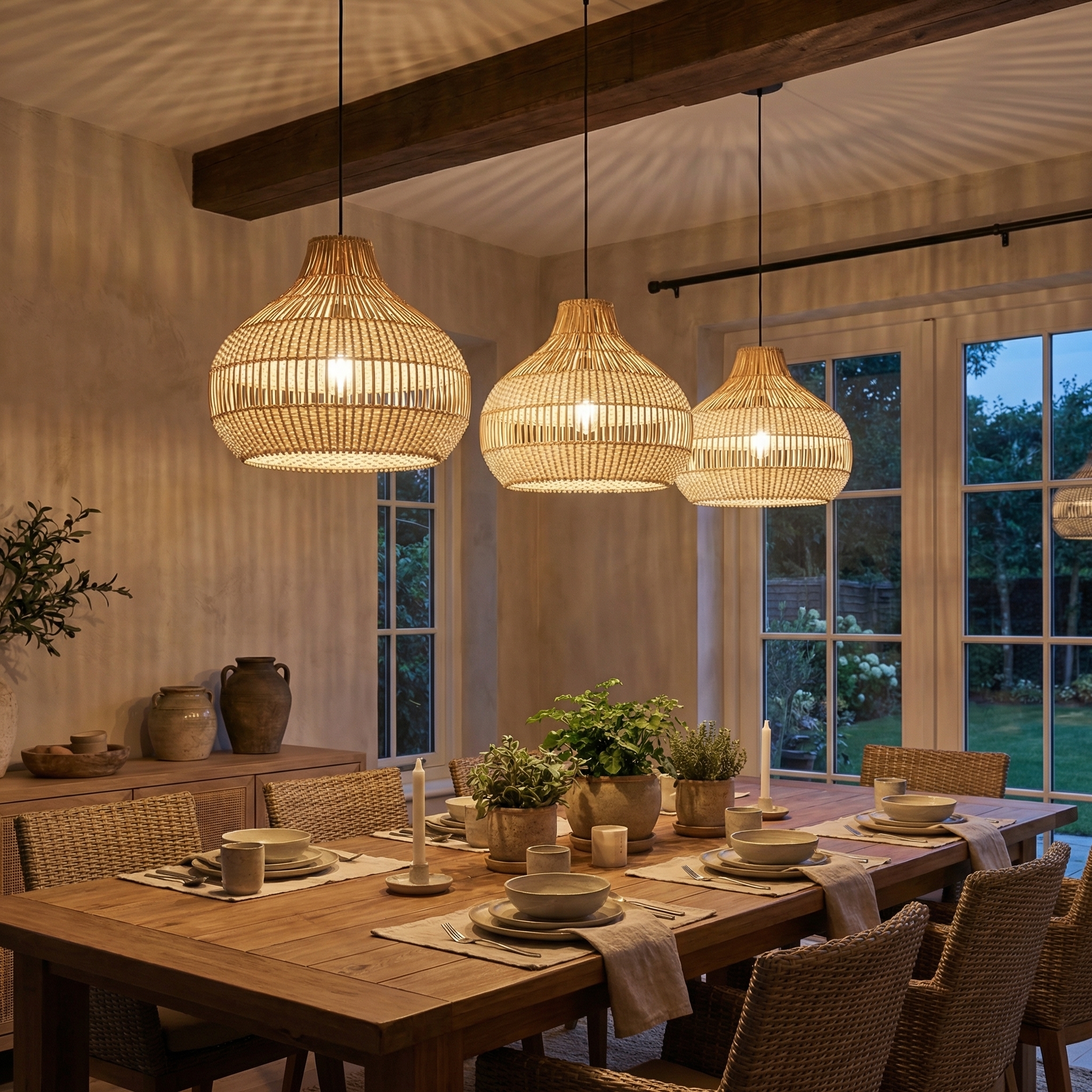 Modern Wicker Pendant Light  Woven Boho Earthy Hanging Ceiling Fixture