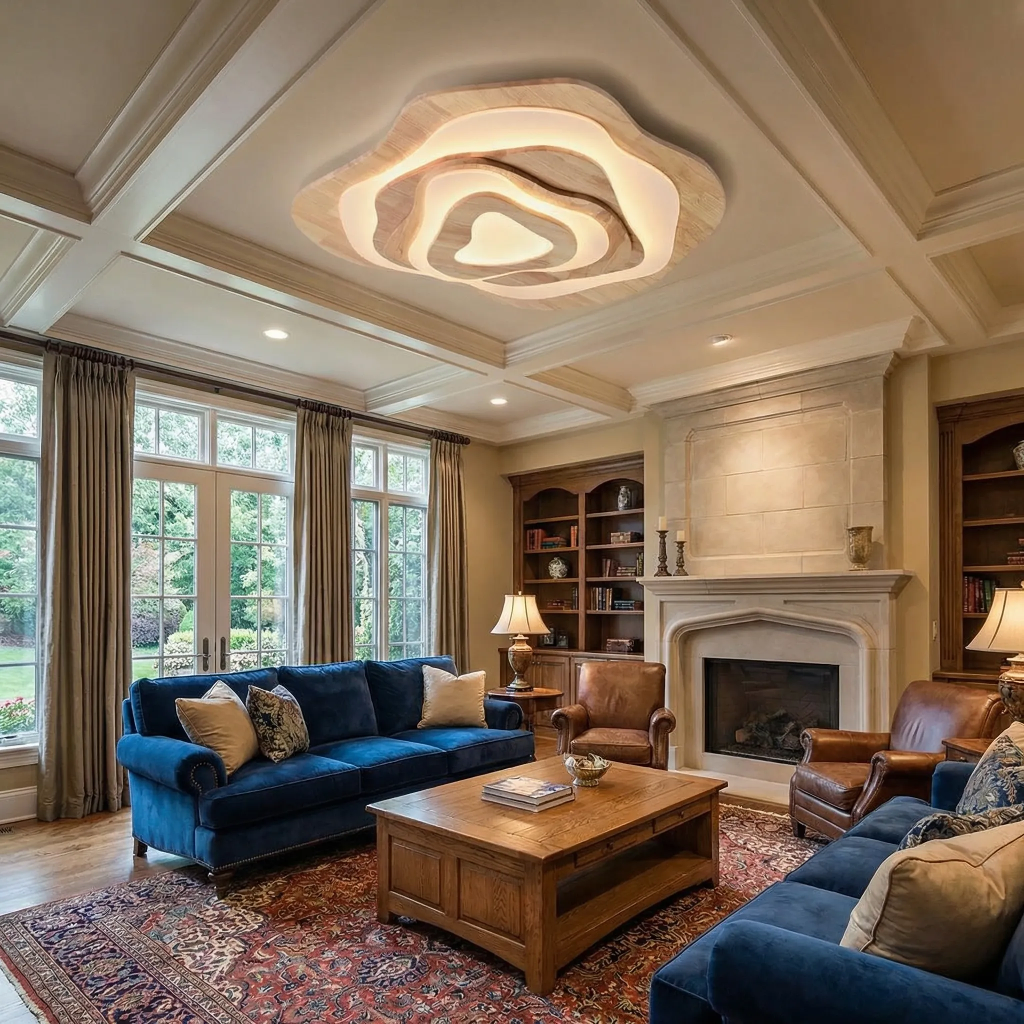 Modern Cloud Shape Ceiling Lamp | Mid-Century Modern Walnut Finish Flush Mount