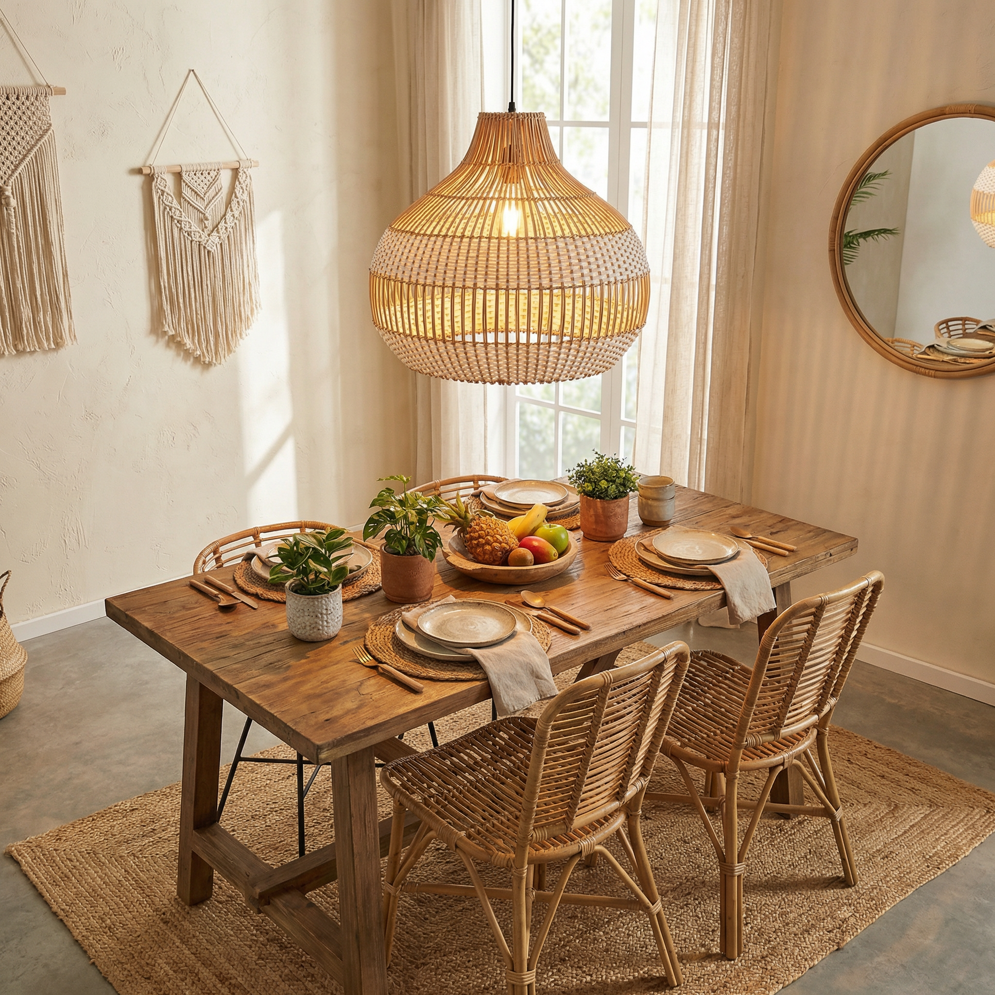 Modern Wicker Pendant Light  Woven Boho Earthy Hanging Ceiling Fixture