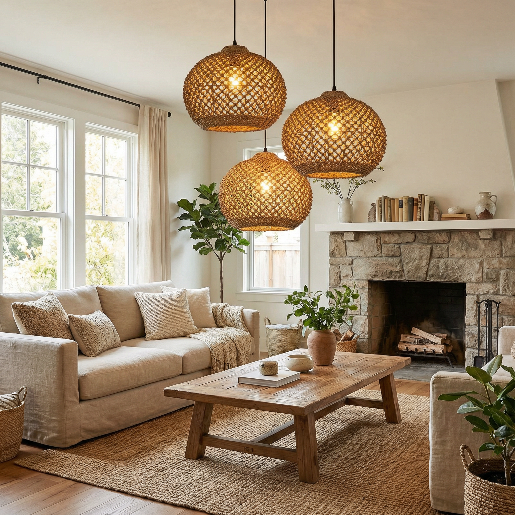 Handwoven Natural Water Hyacinth Chandelier Dining Room Kitchen Seagrass Pendant Light