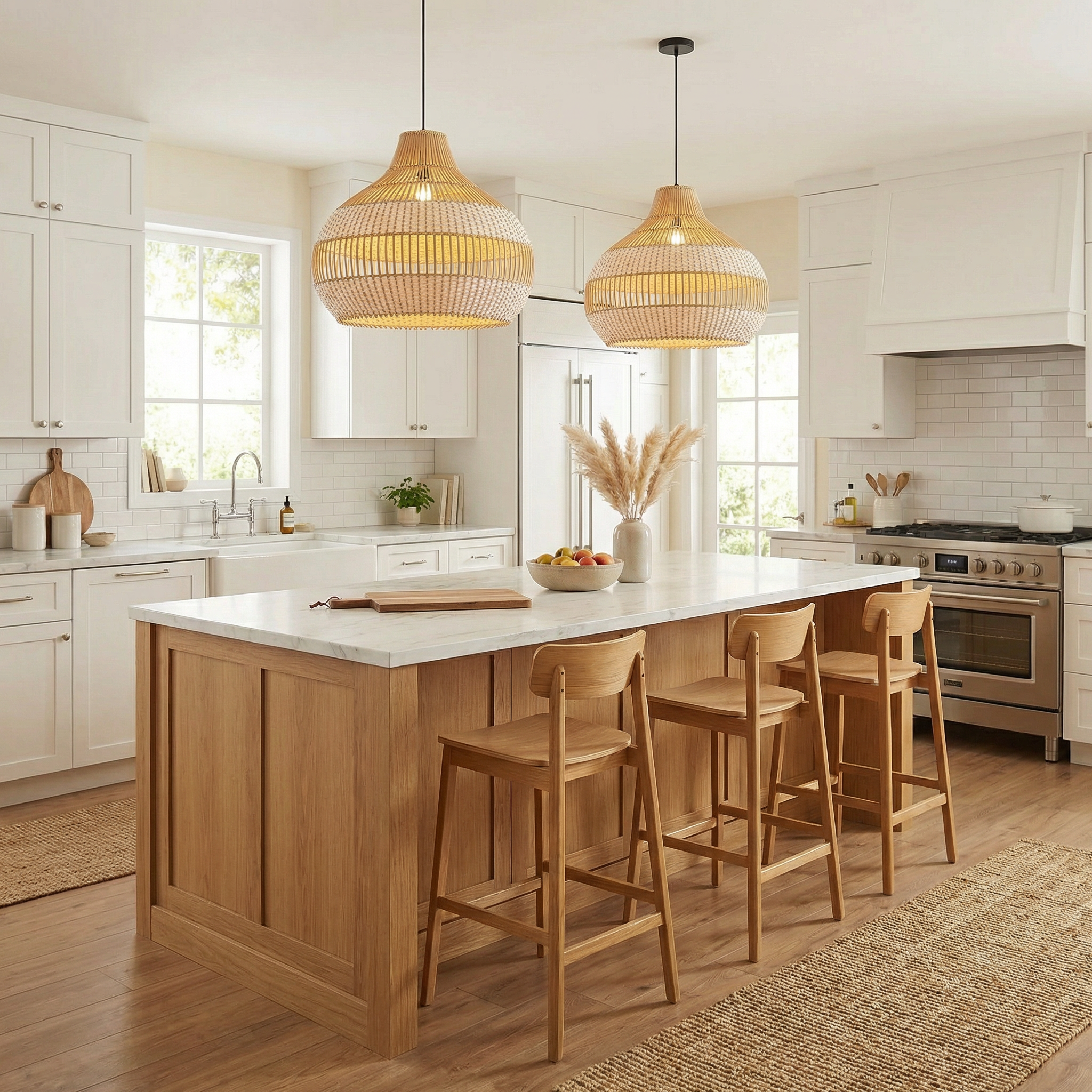 Modern Wicker Pendant Light  Woven Boho Earthy Hanging Ceiling Fixture