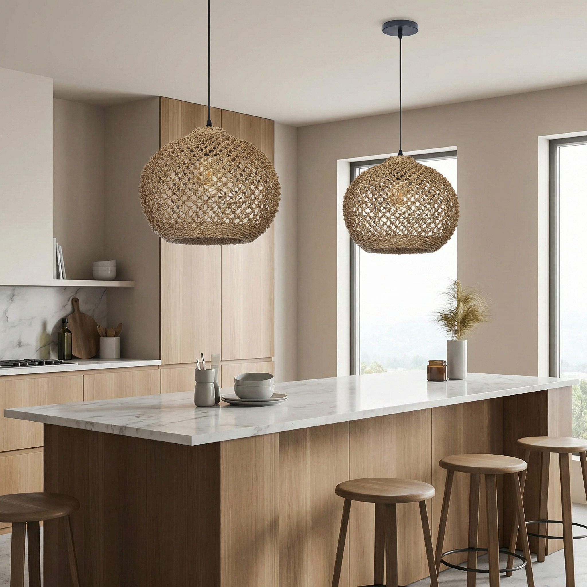 Handwoven Natural Water Hyacinth Chandelier Dining Room Kitchen Seagrass Pendant Light