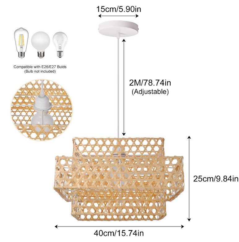 Natural Bamboo Woven Tiered Pendant Lights for Island