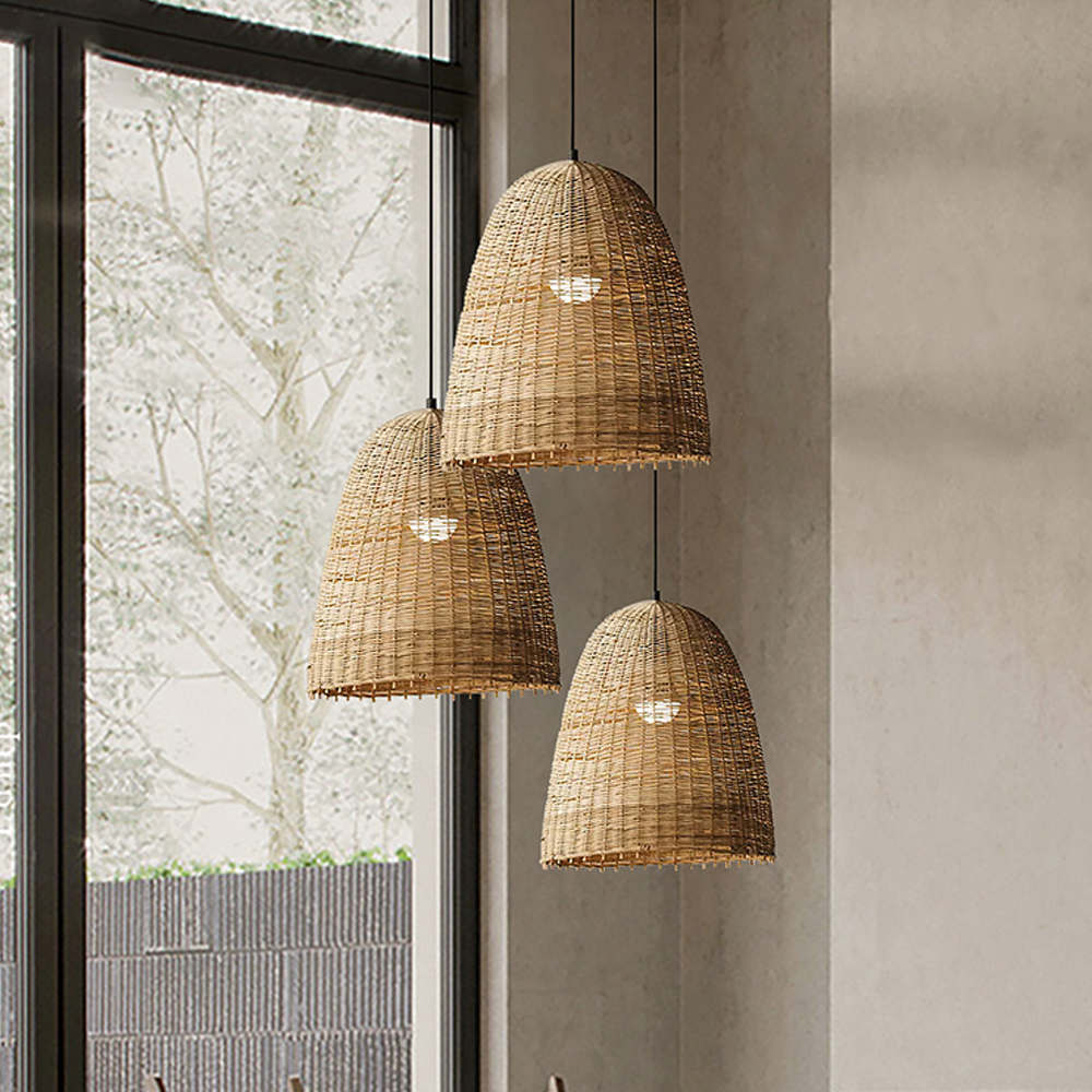 Vintage Rattan Dining Room Chandelier Wabi Sabi House Pendant Light Fixtures