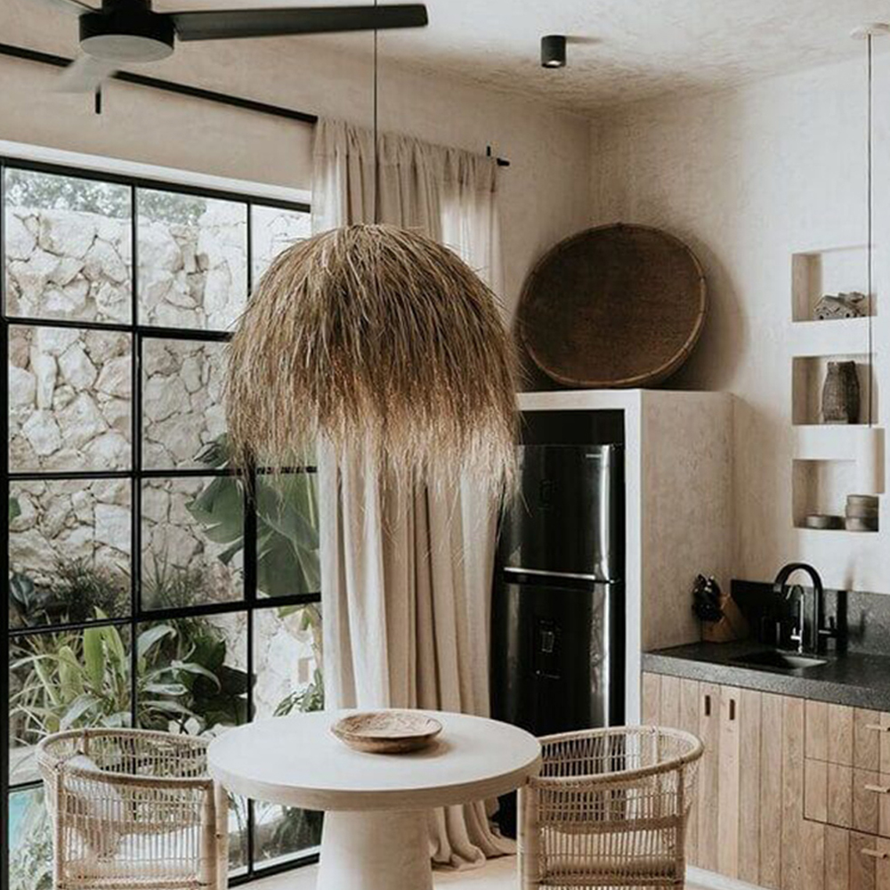 Japanese Handmade Vintage Rattan Lighting Lamp Shade Living Room Wabi-sabi Light Fixture