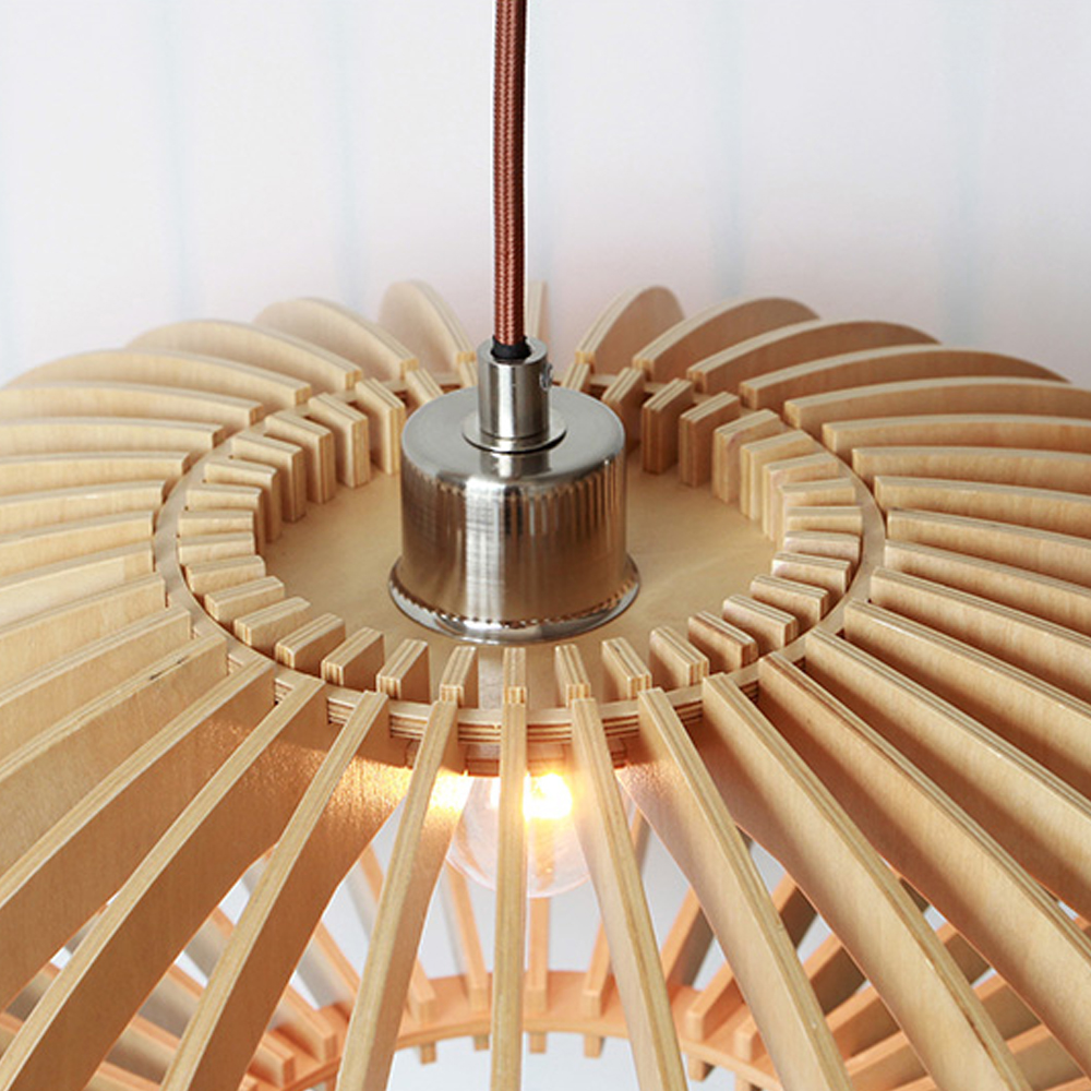 Nordic Hand-Woven Wood Chandelier Birdcage Lamp Japanese Creative Wood Pendant Lighting Fixture