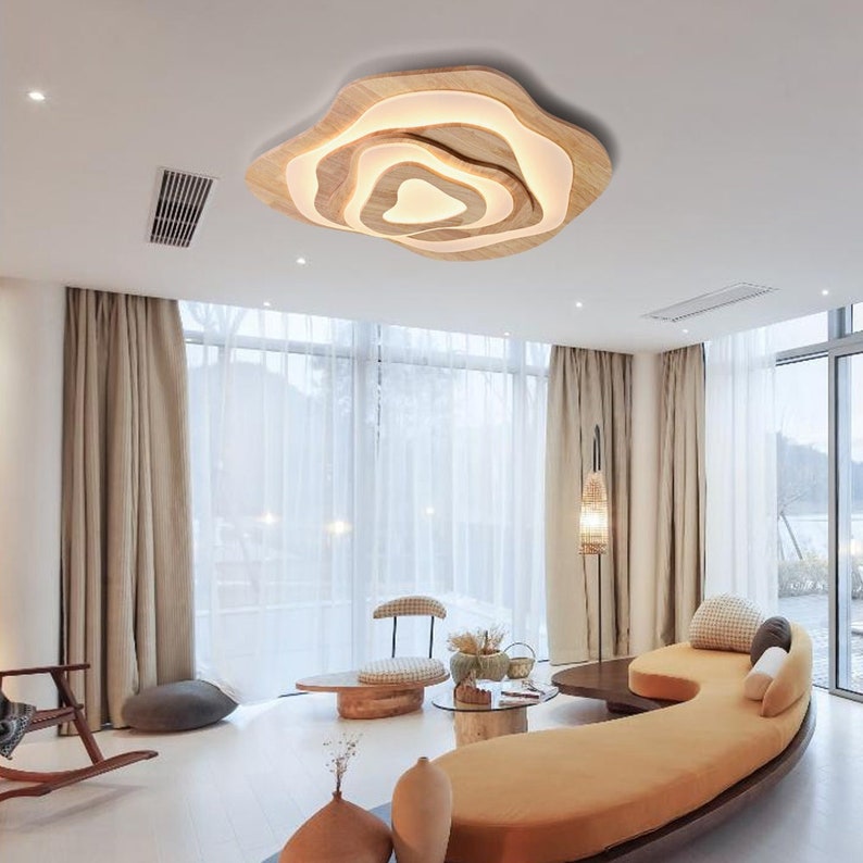 Nordic Irregular Solid Wooden Ceiling Light For Living Room