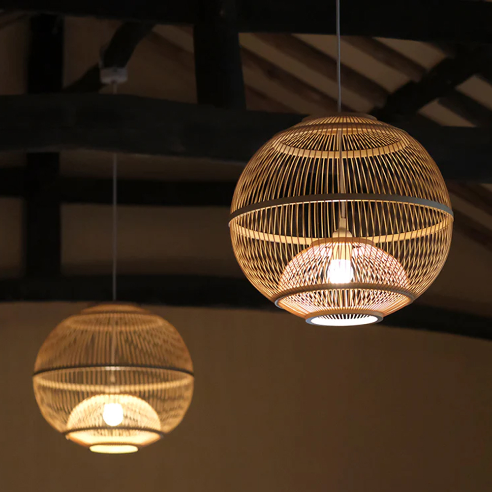 Japanese Style Hand-Woven Bamboo Lantern Chandelier Basket Ceiling Light Pendant