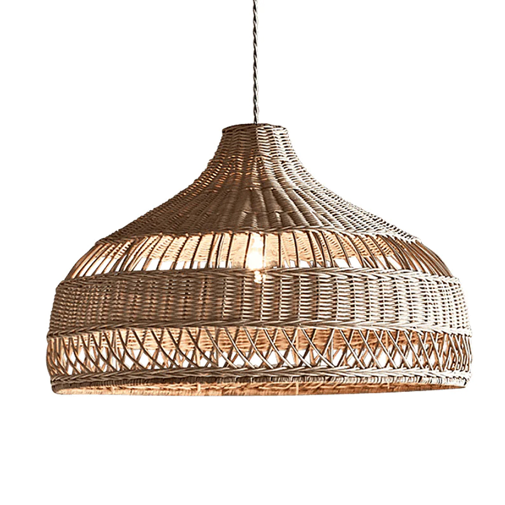 Hand-Woven Light Brown Basket Rattan Pendant Light Shades For Bedroom Living Room