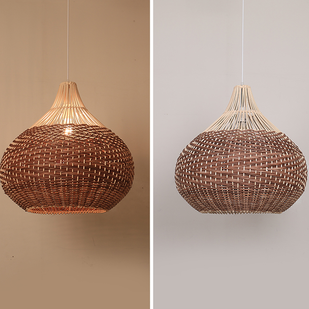 Handmade Rattan Weave Art Chandelier Round Pendant Lampshade Japanese Wabi-Sabi Chandelier