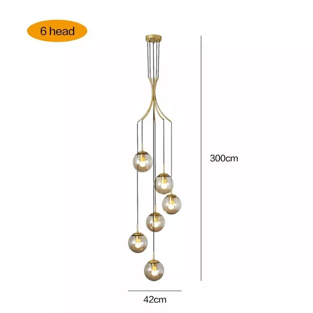 Minimalistic Bubble Brass Long Pendant Light Glass Chandelier