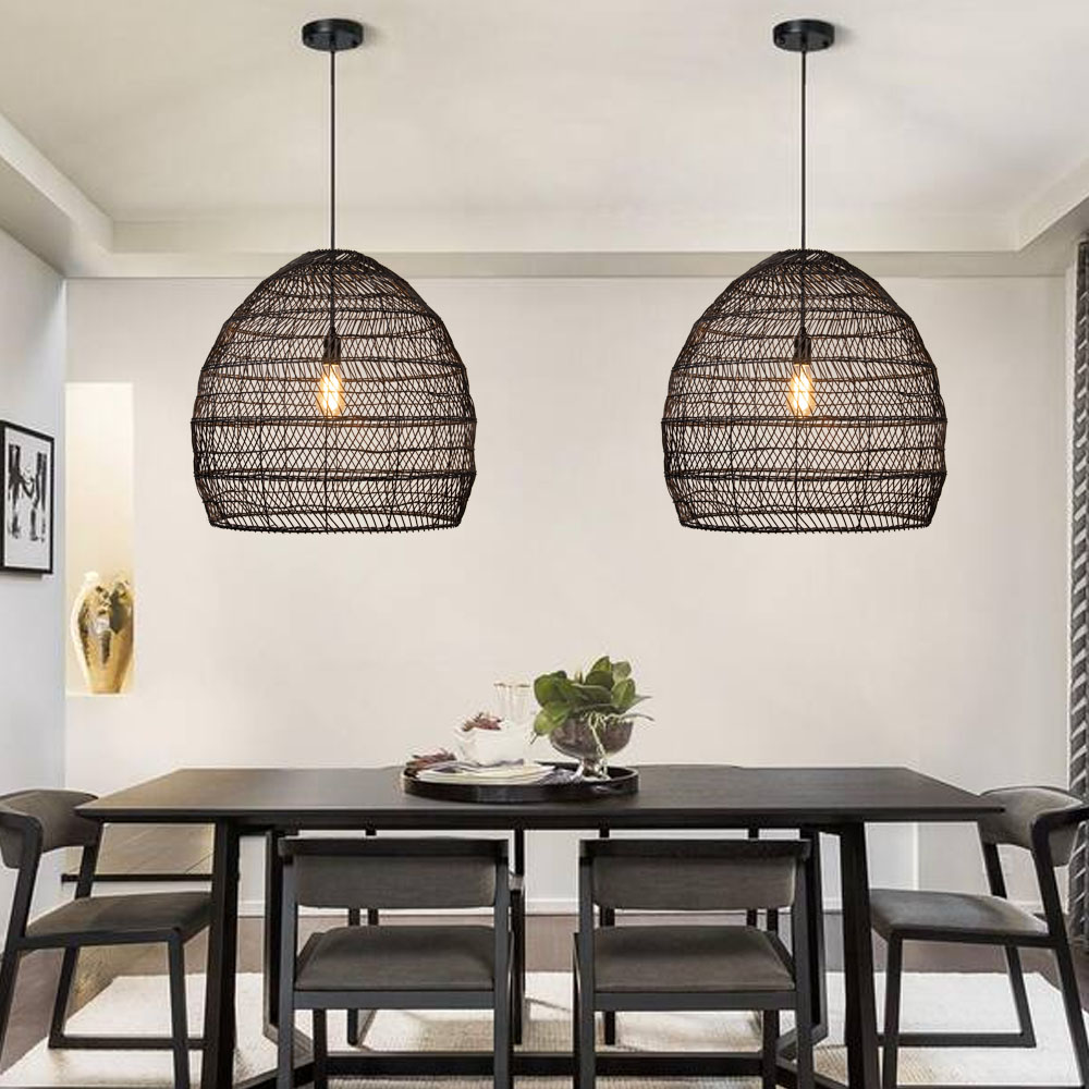 Natural Rattan Dome Pendant Light  Wicker Hanging Lamp for Cozy Living Room Dining Room