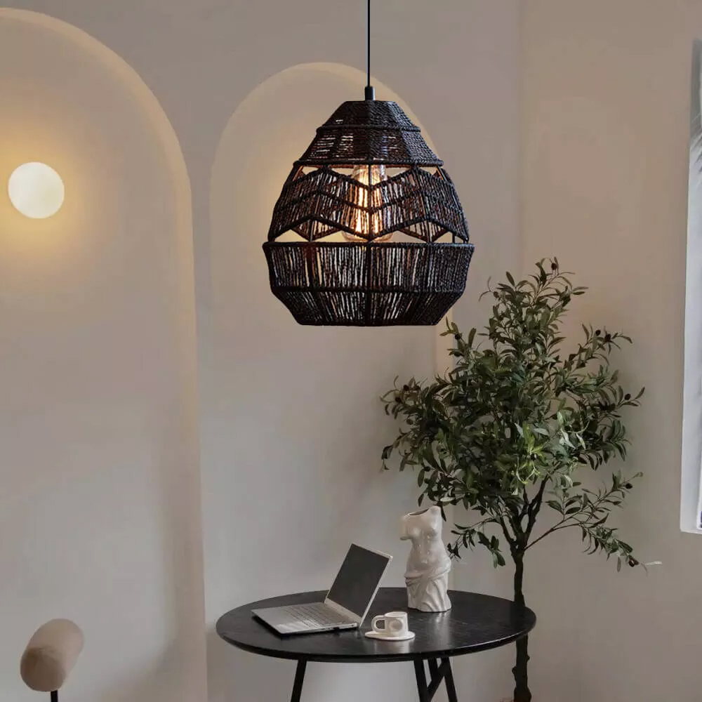 Wabi-Sabi Woven Rope Chandelier Chic Wicker Light Fixtures For Homestay
