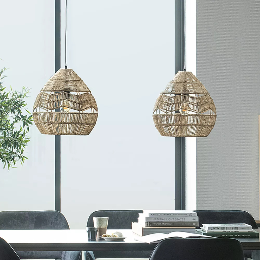 Wabi-Sabi Woven Rope Chandelier Chic Wicker Light Fixtures For Homestay