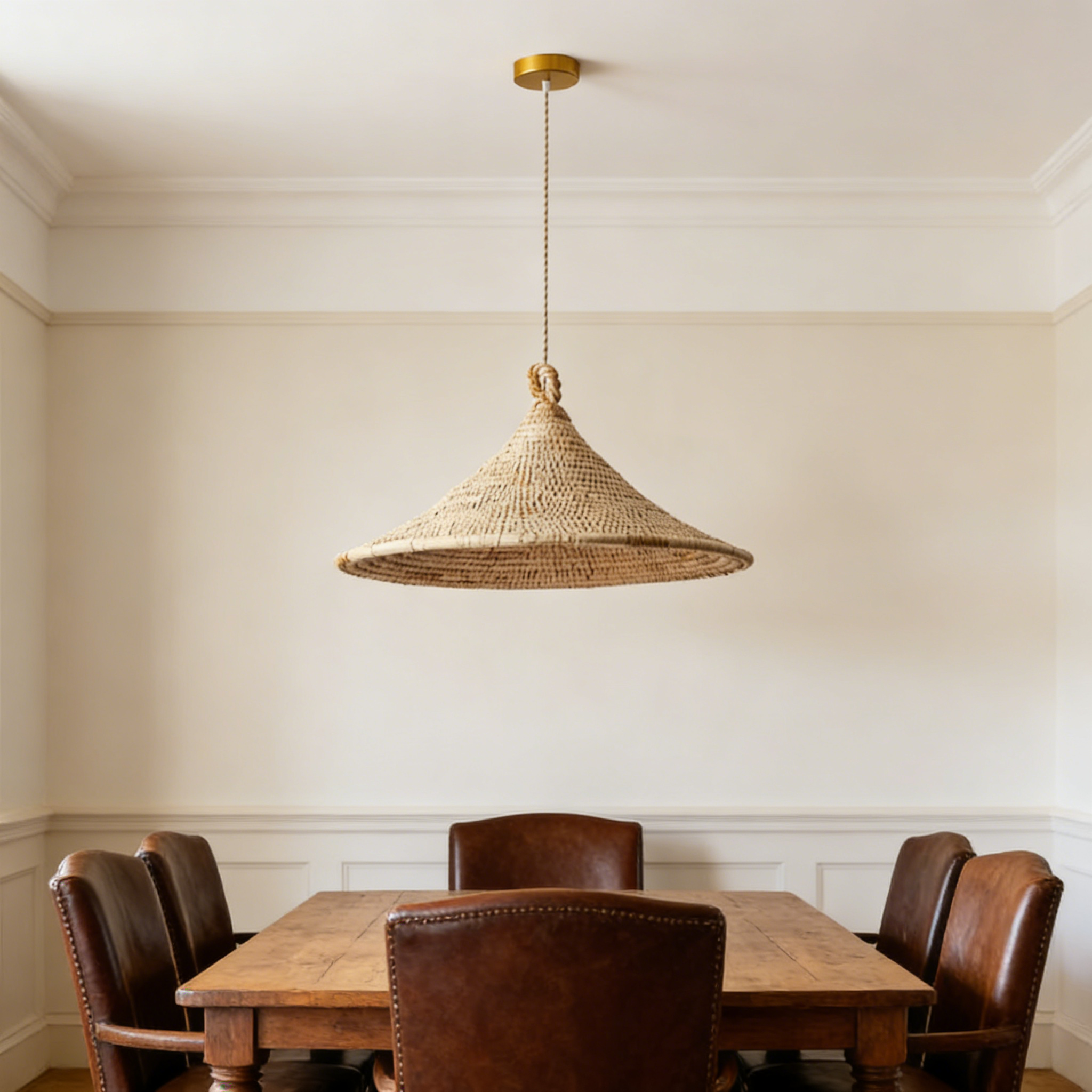 Handwoven Rattan Conical Pendant Light Wabi-sabi Natural Home Ceiling Lamp