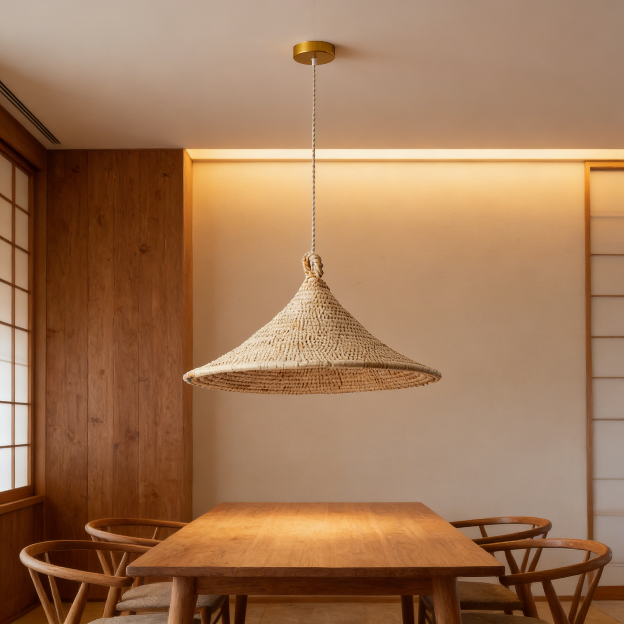 Handwoven Rattan Conical Pendant Light Wabi-sabi Natural Home Ceiling Lamp