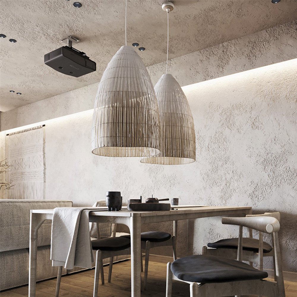Japanese Style Wabi-sabi Dining Room Modern White Rattan Chandelier