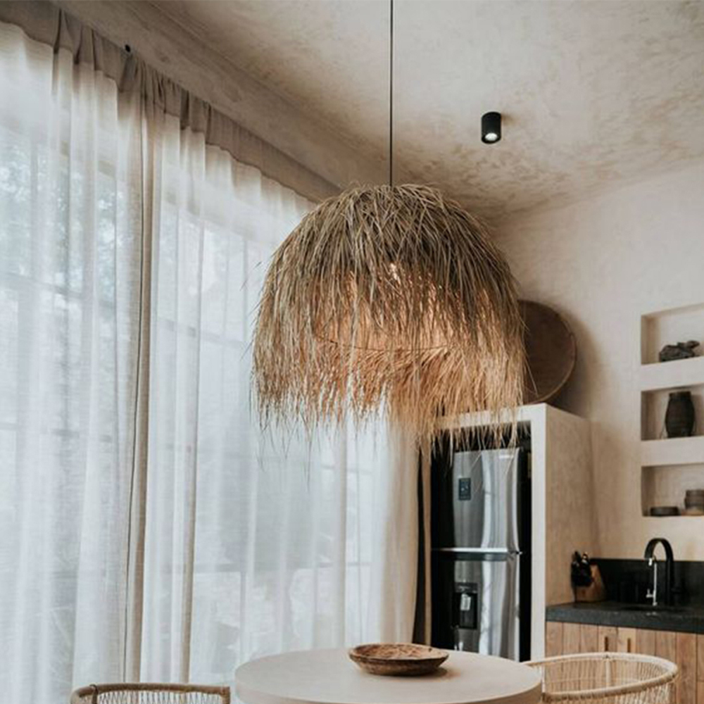 Japanese Handmade Vintage Rattan Lighting Lamp Shade Living Room Wabi-sabi Light Fixture