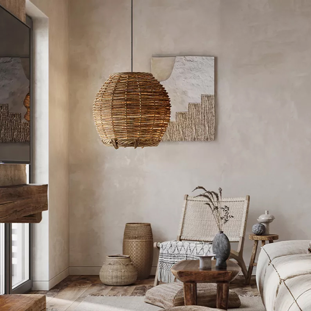 Wabi-Sabi Basket Chandelier Japanese Rattan Pendant Light