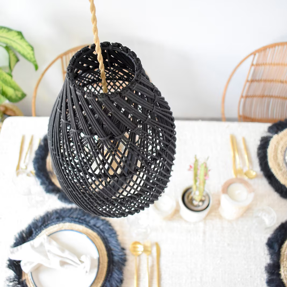 Boho Kitchen Lighting Fixture Unique Handmade Rattan Pendant Lamp Shade