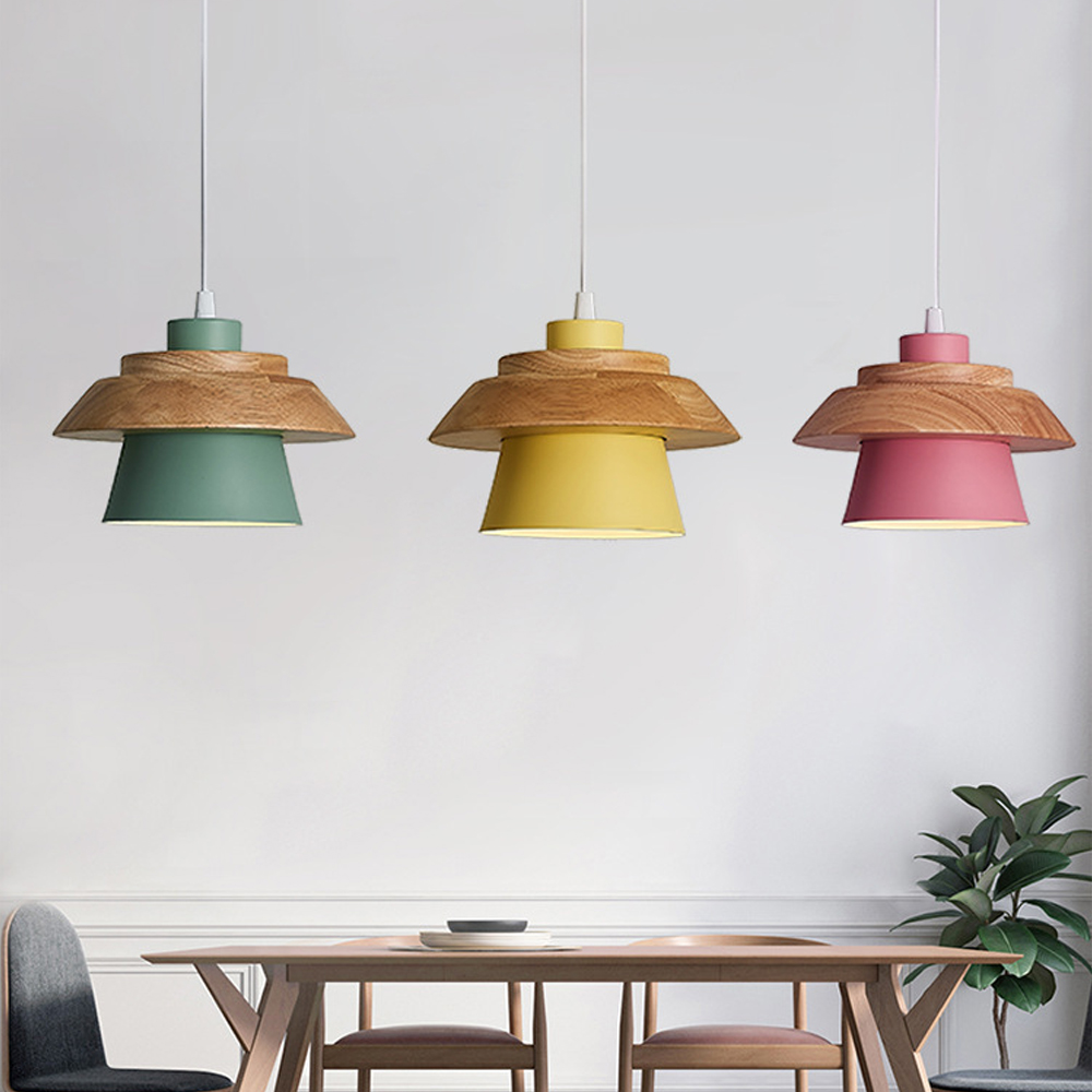 DIY Nordic Minimalism Wood Pendant Light Modern Mini Bedside Chandelier