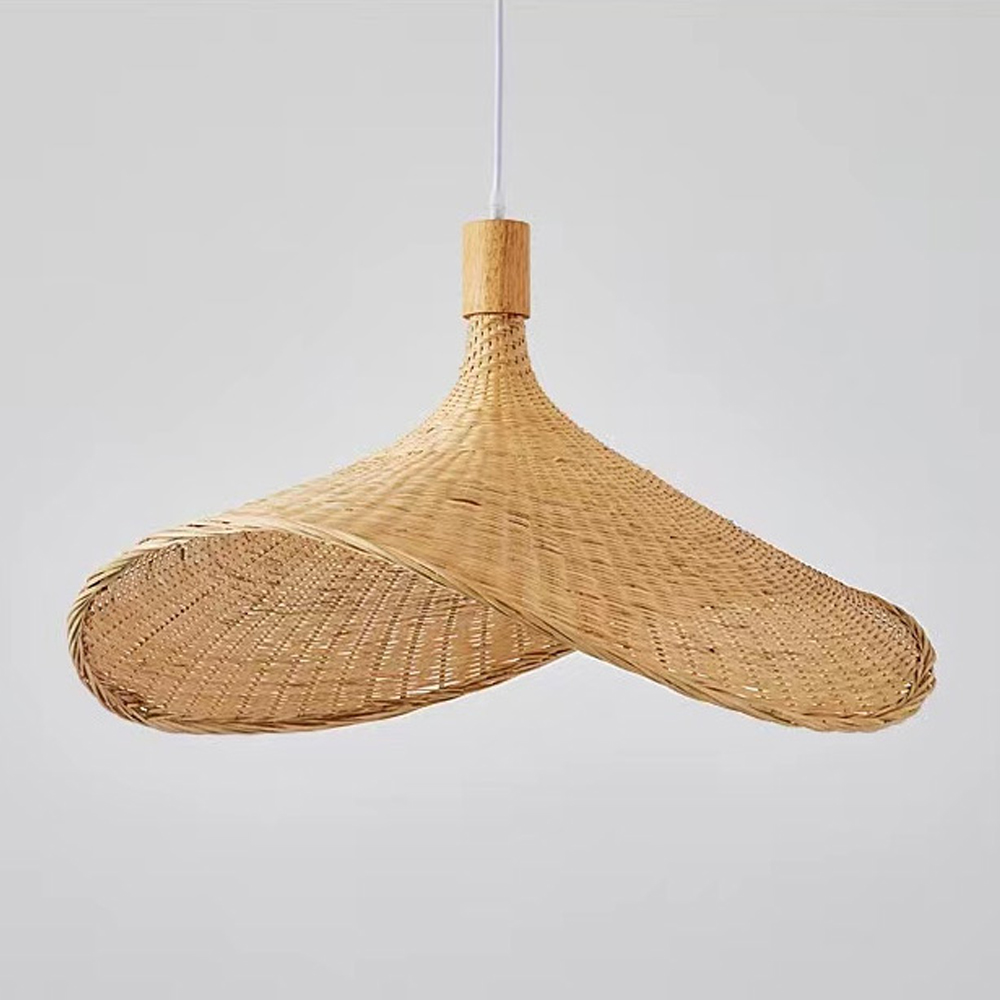 Farmhouse Bamboo Pendant Light Wicker Straw Hat Basket Weave Light Fixture