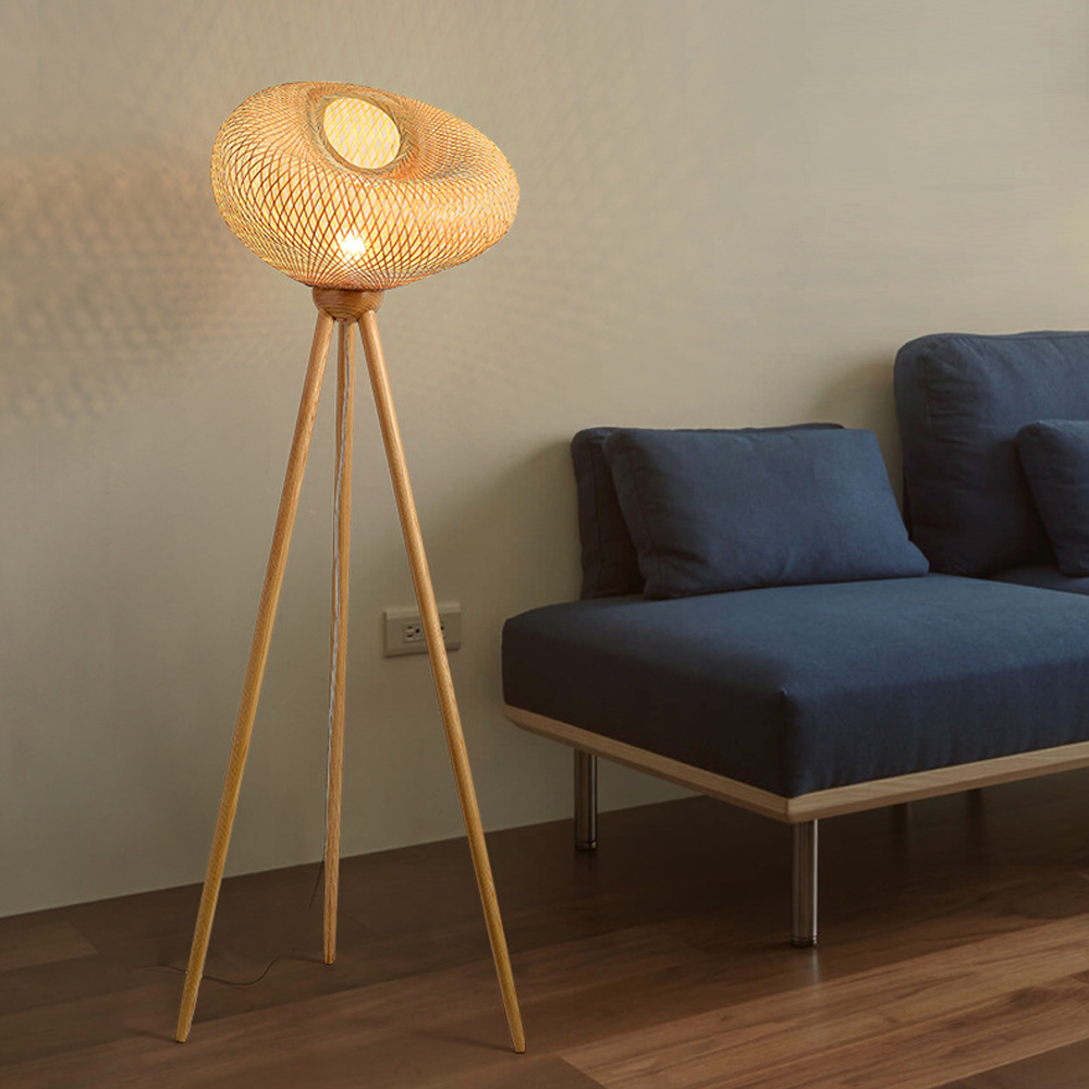 Bamboo Woven Design Floor Lamp Warm Wood Lighting