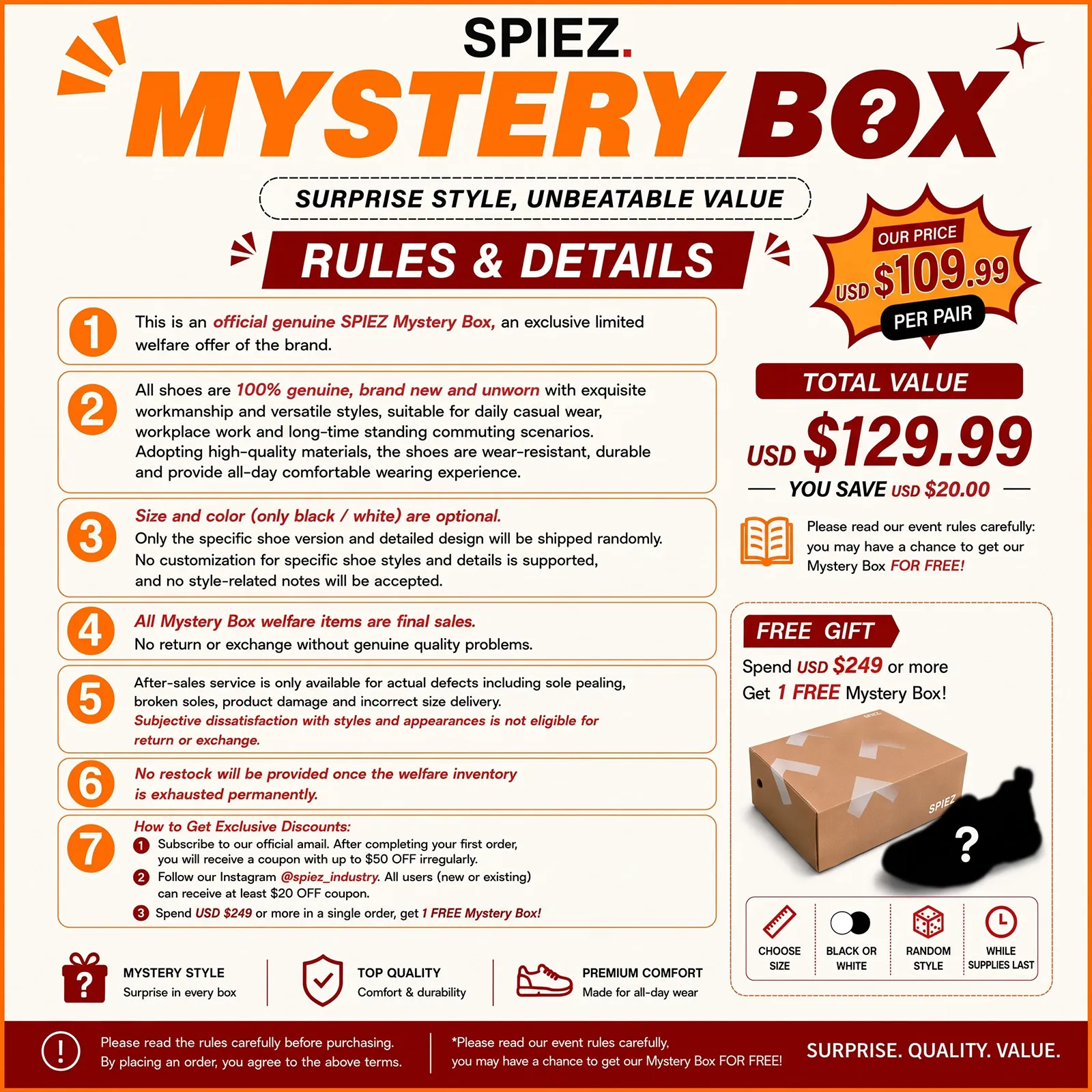 SPIEZ Genuine Shoes Mystery Box | Random Style Fixed Size