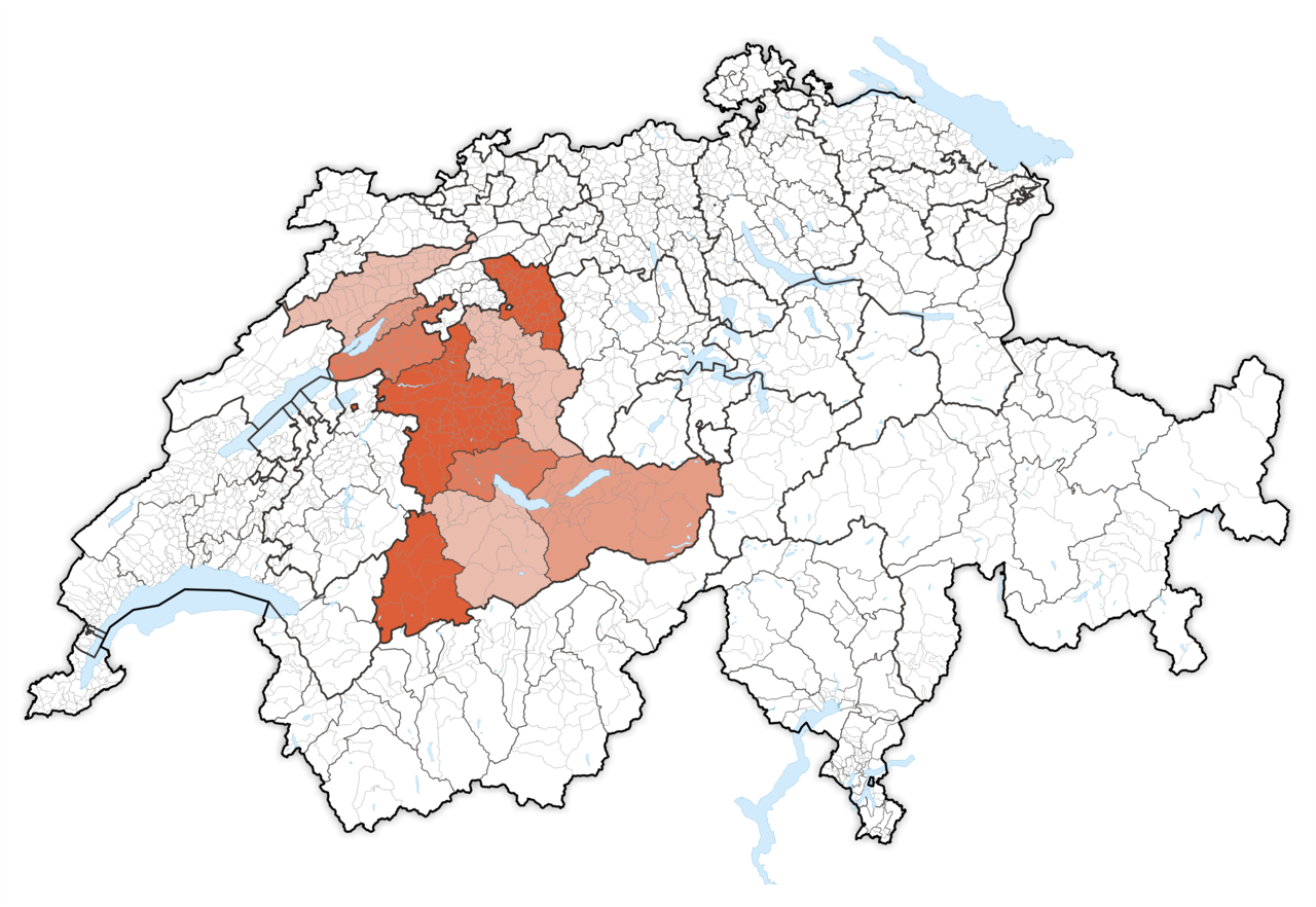 Map of Canton Bern in Switzerland showing SPIEZ heritage region