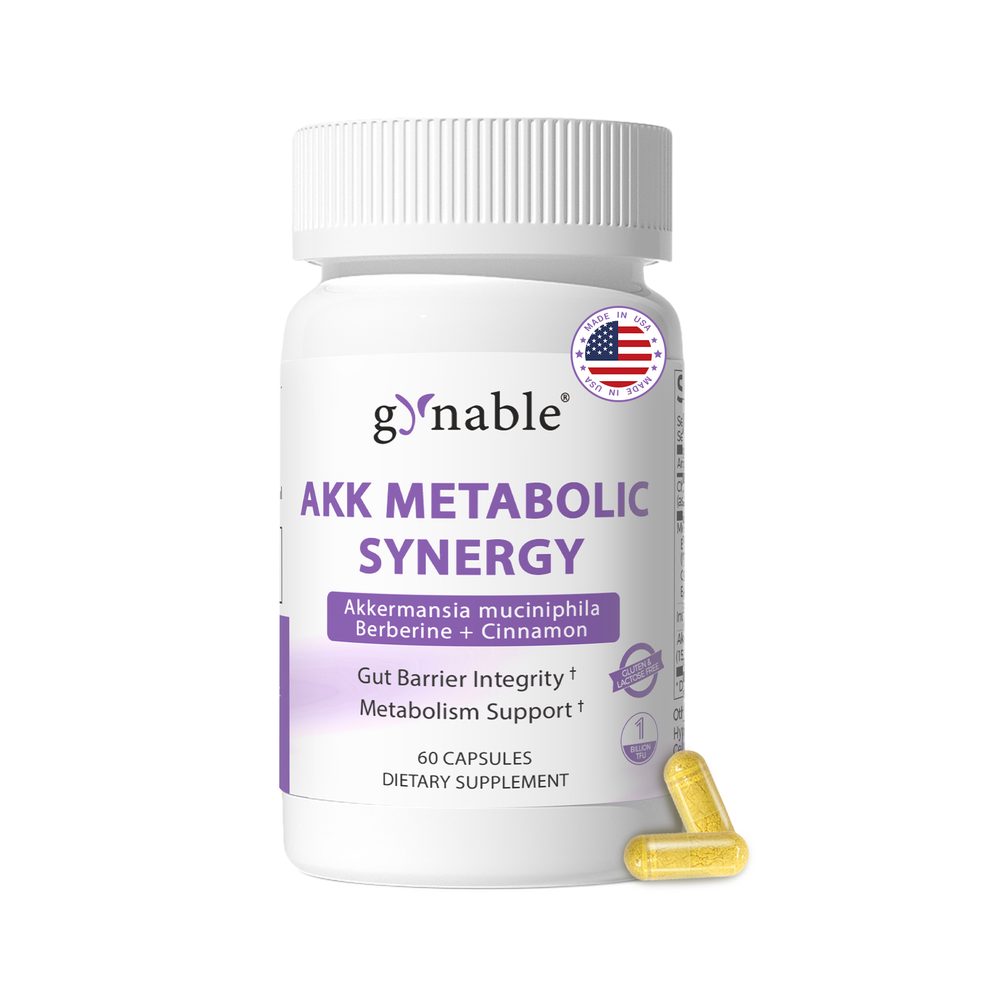 Gynable GLP-1 Supplement for Weight Loss & Appetite Control: Akkermansia Muciniphila Probiotic for Women and Men with Berberine, Inulin (Third-Party Tested) Supports Gut, Digestion, Metabolic, 60 Counts