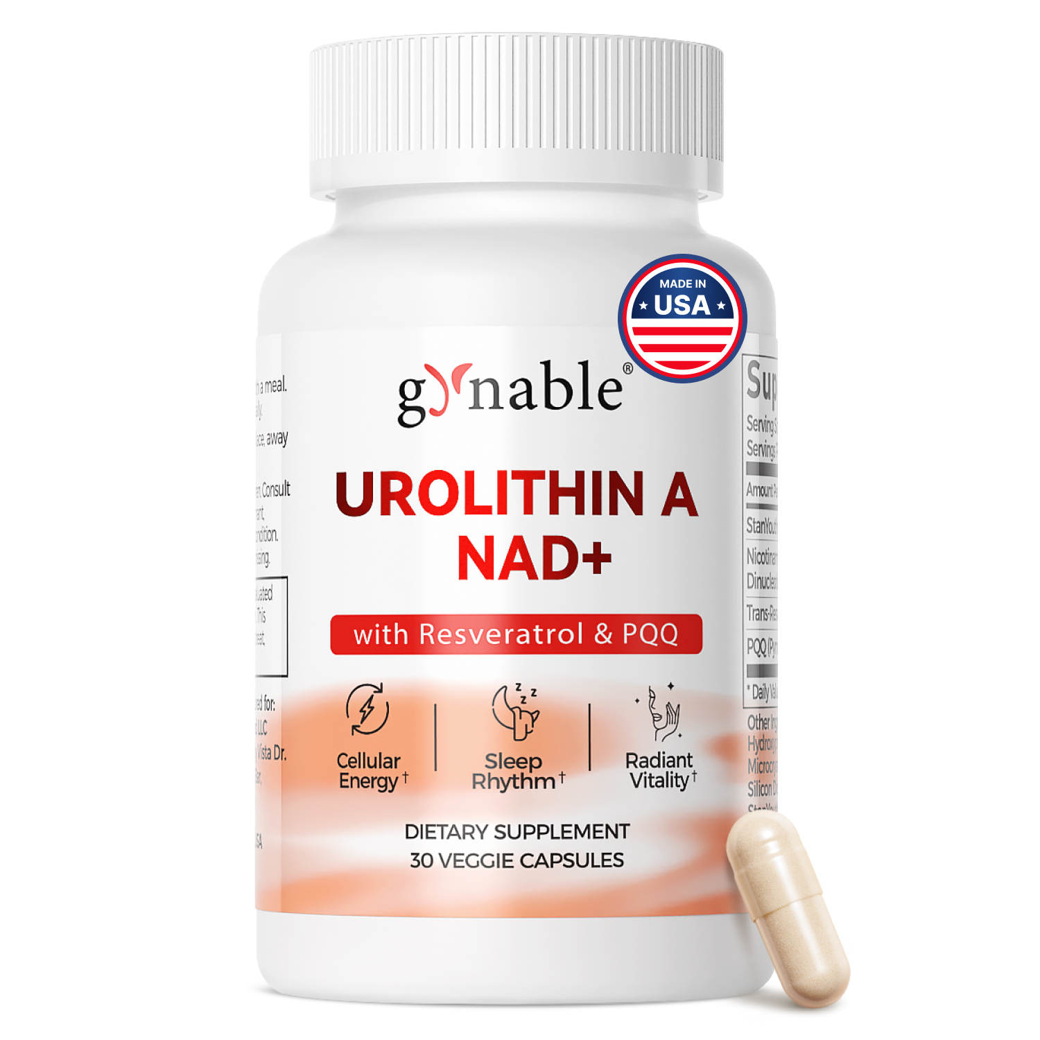 Gynable Urolithin A Complex NAD+,Trans-Resveratrol, PQQ,Urolithin A NAD Supplement 