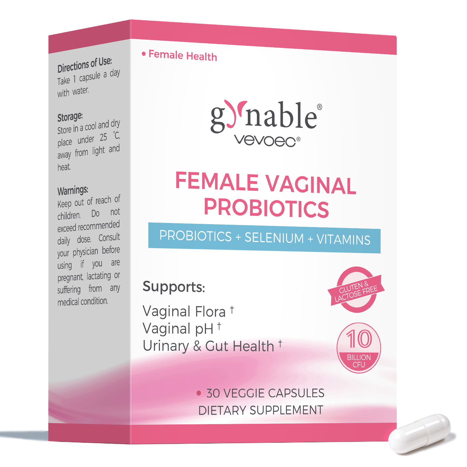 Gynable Vaginal Probiotics for Women,Female Probiotic for pH Balance 30 Count