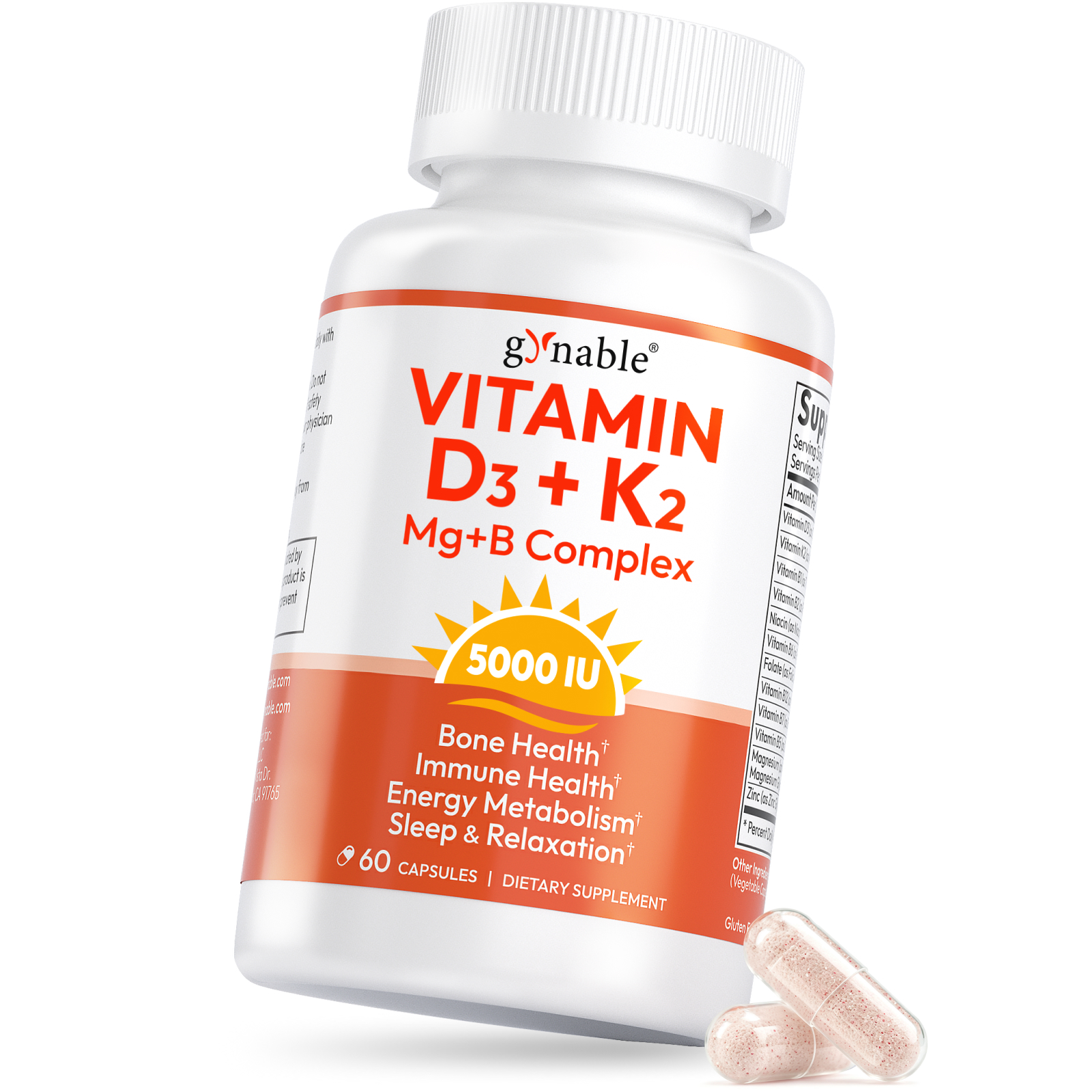 GYNABLE Vitamin D3 K2 5000 IU with Magnesium Complex Softgels, helps support bone health, boost immunity, and enhance energy and mood — Non-GMO, Gluten-Free, Sugar-Free, for Women (60 capsules)