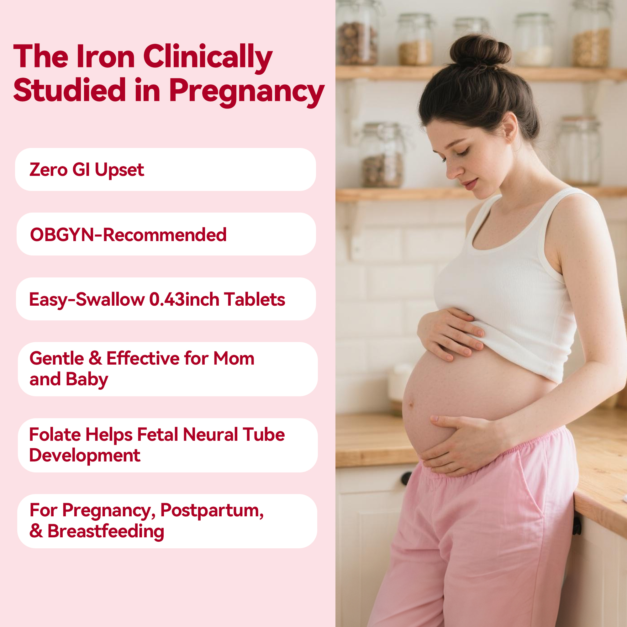 Gynable Gentle Iron Supplement for Women Anemia: Slow Release Iron Pills Clinically Shown to Support Iron for Prenatal Pregnant Patented SunActive Tech, with Folic Acid, B12, Vitamin C & B6, 18 mg, 20 Tablets