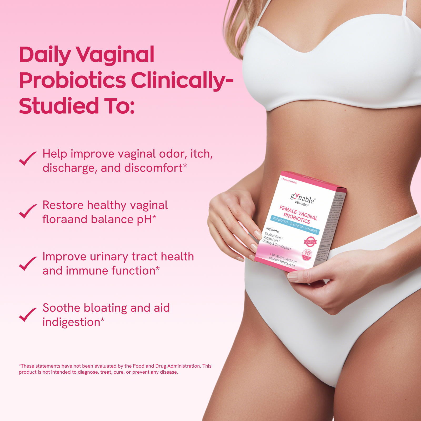 Gynable Vaginal Probiotics for Women,Female Probiotic for pH Balance 30 Count