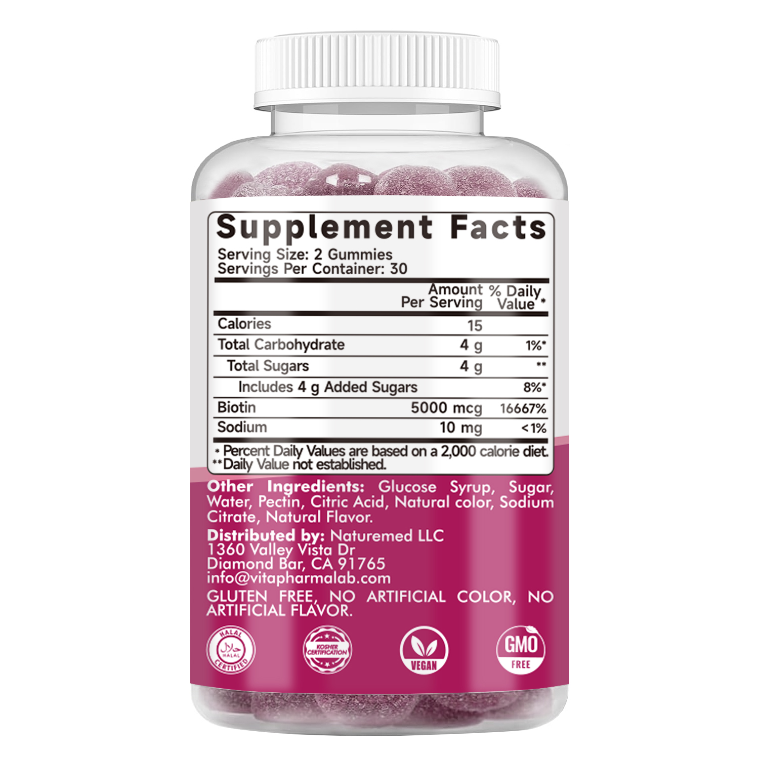 Gynable Biotin Gummies Vitamin B7, 5000 mcg, Hair Skin and Nails Supplement, 60 Count, 1 Month Supply