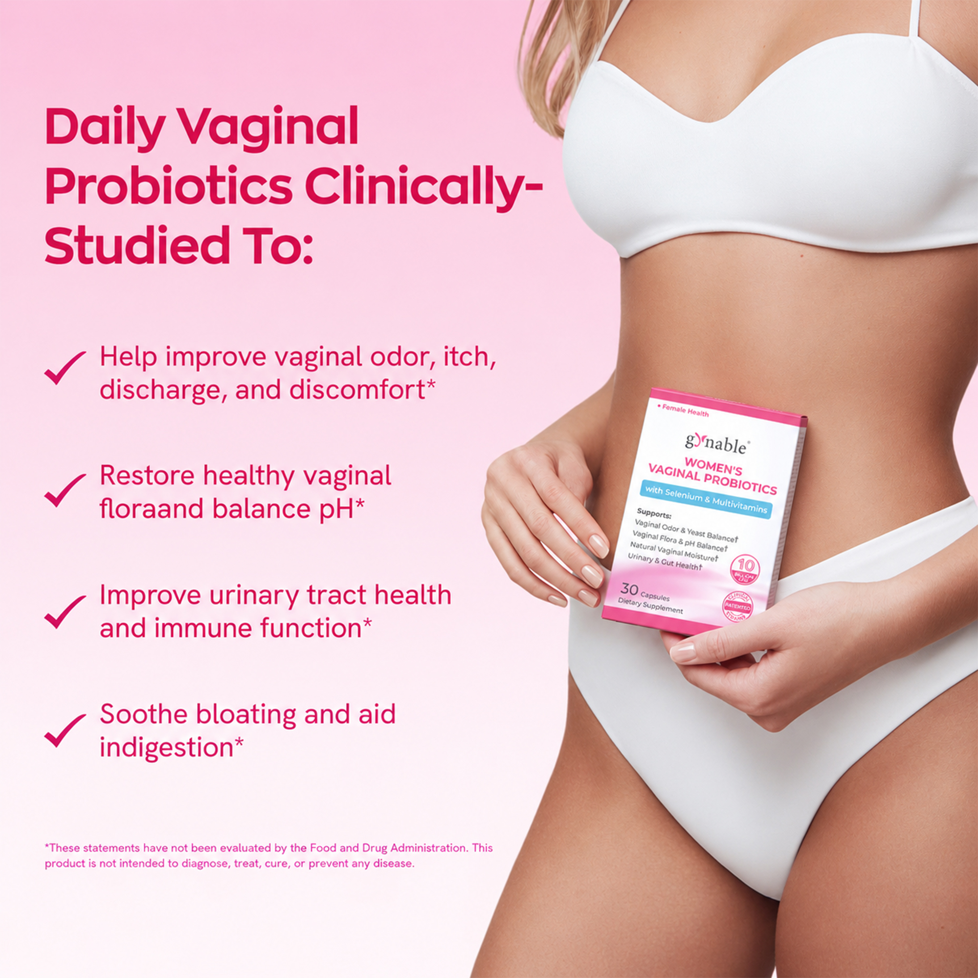 Gynable Women's Vaginal Probiotics Supplement - 30 Oral Capsules 