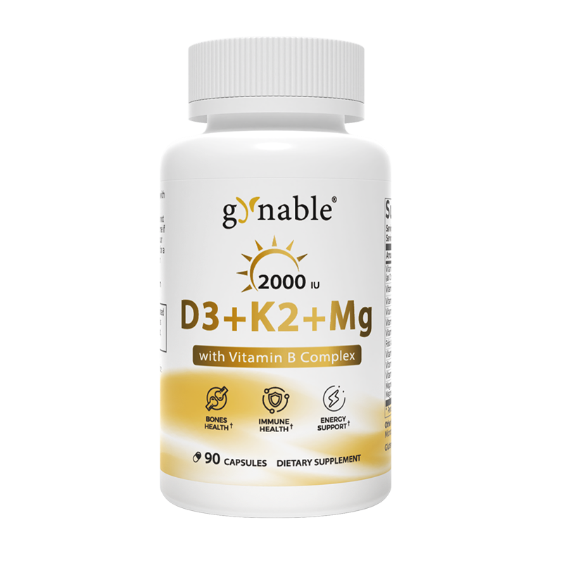 Gynable Vitamin D3 K2 4000IU with Magnesium Complex 200mg,High Absorption Supporting Bones, Immune Support, Energy and Emotion, Gluten-Free, Sugar-Free Softgels for Women & Men,90 Softgels-Pack