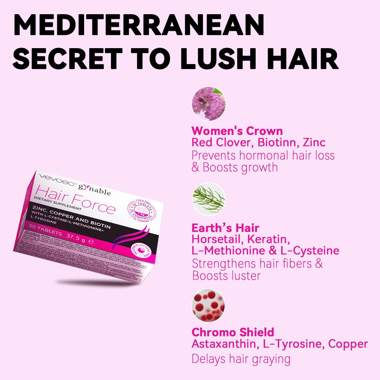 Hair Growth Supplement for Women,DHT Blocker with Biotin Amino Acid Blend,Red Clover,Female Hormone Balance for Hair Growth,Gluten-Free,Lactose-Free,1 Per Day, 30 Tablets, 1 Month Supply