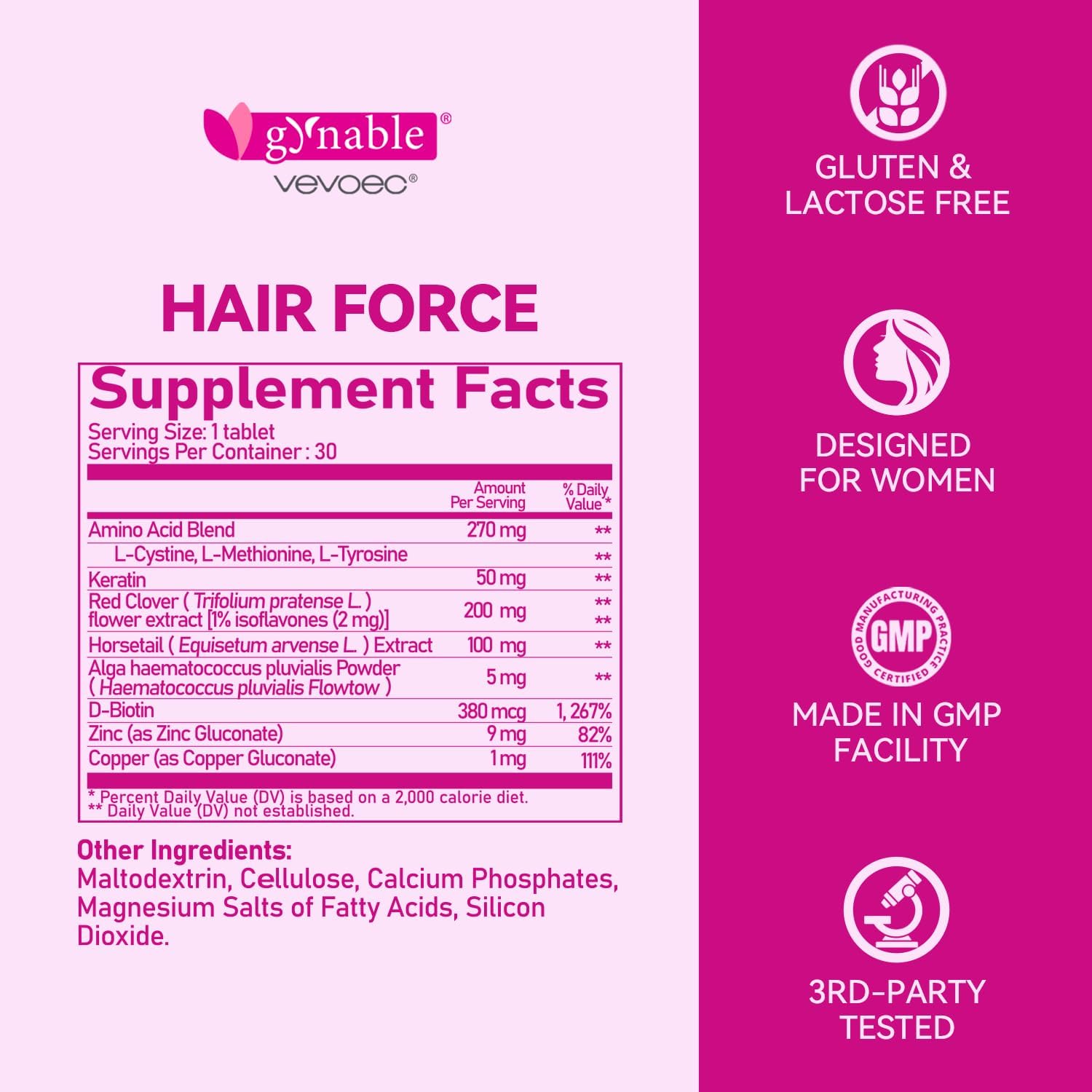 Hair Growth Supplement for Women,DHT Blocker with Biotin Amino Acid Blend,Red Clover,Female Hormone Balance for Hair Growth,Gluten-Free,Lactose-Free,1 Per Day, 30 Tablets, 1 Month Supply