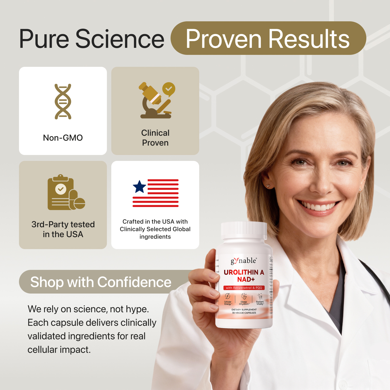 Gynable Urolithin A Complex NAD+,Trans-Resveratrol, PQQ,Urolithin A NAD Supplement for Cellular Energy, Longevity Support,Sleep,Focus, Mitochondria Health,NR NMN NAD+ Replacement Made & Tested in USA