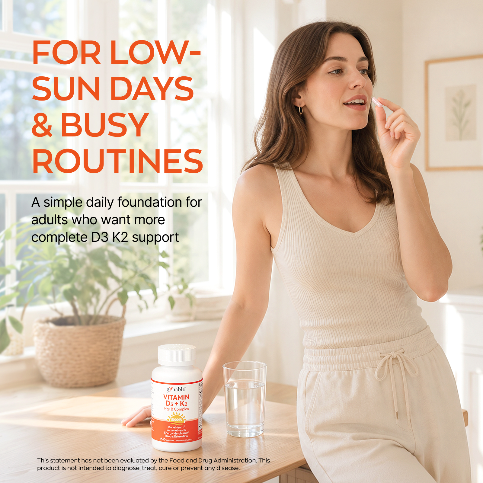 GYNABLE Vitamin D3 K2 5000 IU with Magnesium Complex Softgels, helps support bone health, boost immunity, and enhance energy and mood — Non-GMO, Gluten-Free, Sugar-Free, for Women (60 capsules)