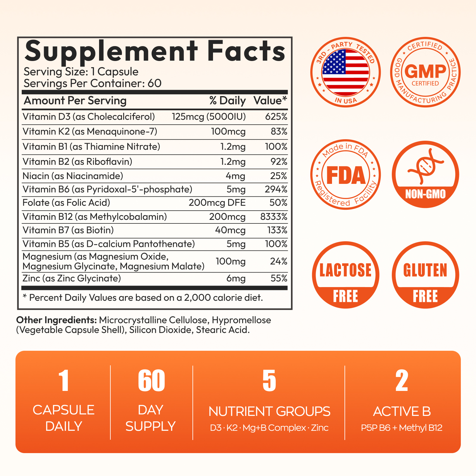 GYNABLE Vitamin D3 K2 5000 IU with Magnesium Complex Softgels, helps support bone health, boost immunity, and enhance energy and mood — Non-GMO, Gluten-Free, Sugar-Free, for Women (60 capsules)