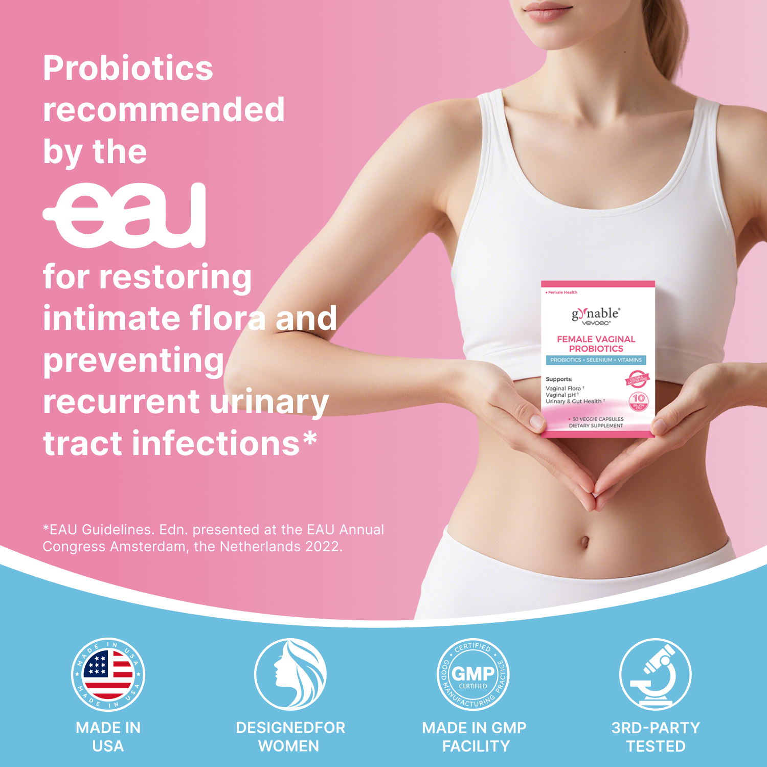 Gynable Vaginal Probiotics for Women,Female Probiotic for pH Balance with Lactobacillus 5 Billion CFU Probiotics Blend,Selenium-Vitamin D3,Promote Healthy Vaginal Odor & Vaginal Flora,30 Count