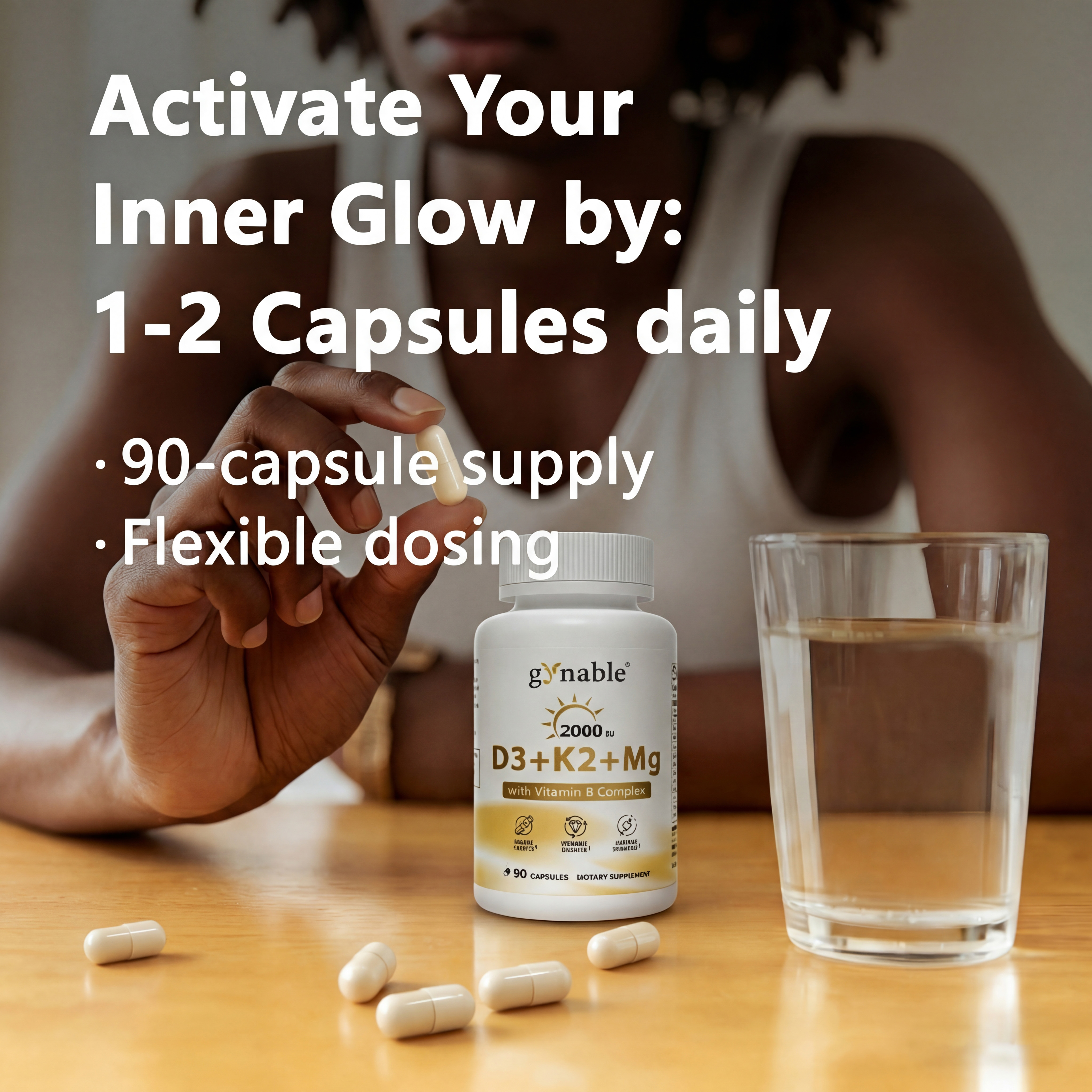 Gynable Vitamin D3 K2 4000IU with Magnesium Complex 200mg,High Absorption Supporting Bones, Immune Support, Energy and Emotion, Gluten-Free, Sugar-Free Softgels for Women & Men,90 Softgels-Pack